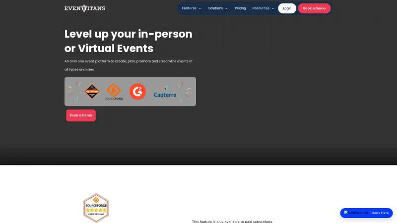 Homepage of EventTitans