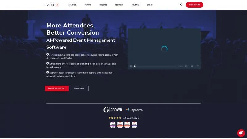 Homepage of EventX