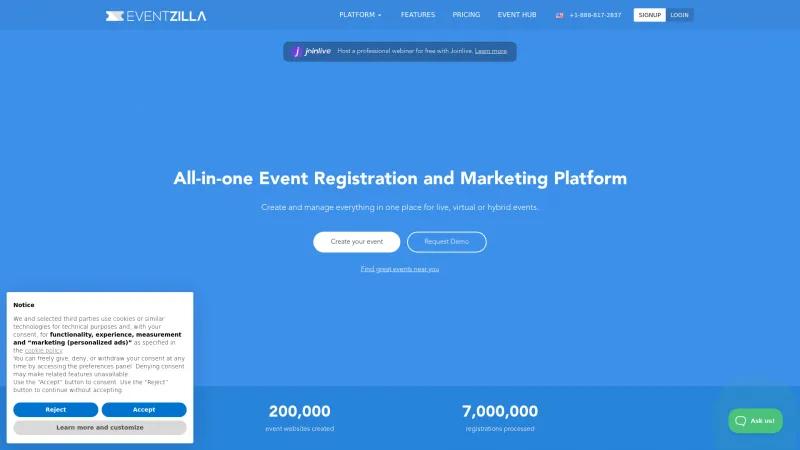 Homepage of Eventzilla