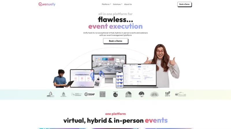 Homepage of Evenuefy