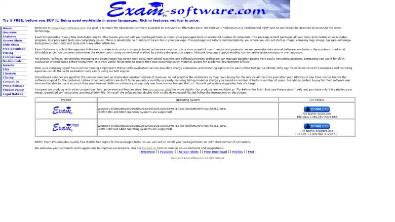 Homepage of Exam Software