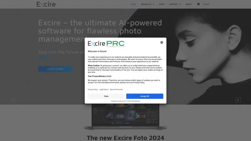 Homepage of Excire