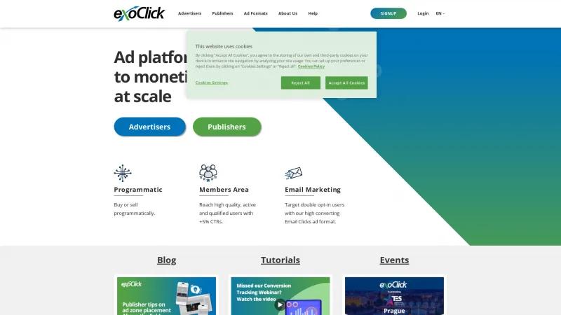 Homepage of ExoClick