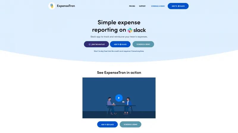 Homepage of ExpenseTron