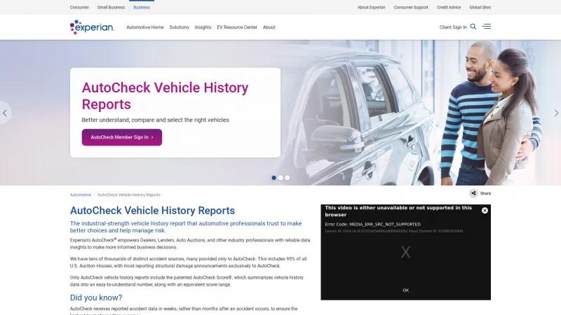 Homepage of Experian AutoCheck