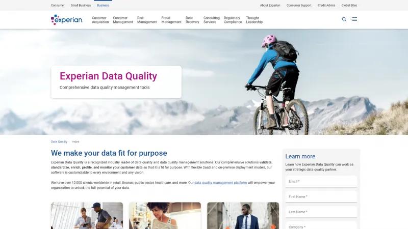 Homepage of Experian Data Quality