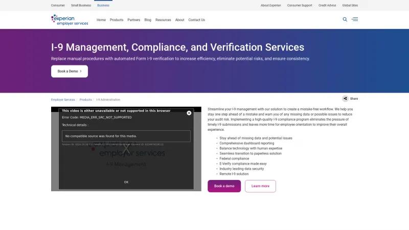 Homepage of Experian I-9 Compliance