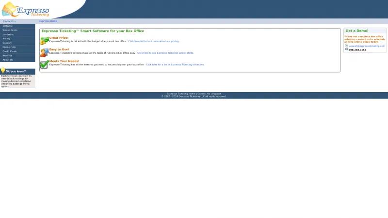 Homepage of Expresso Ticketing