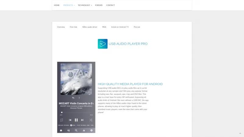 Homepage of USB Audio Player PRO