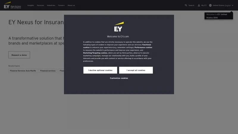 Homepage of EY Nexus for Insurance