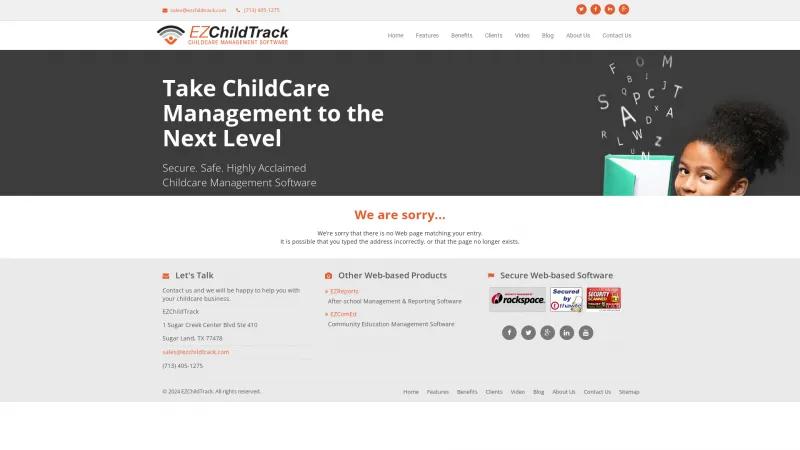 Homepage of EZChildTrack