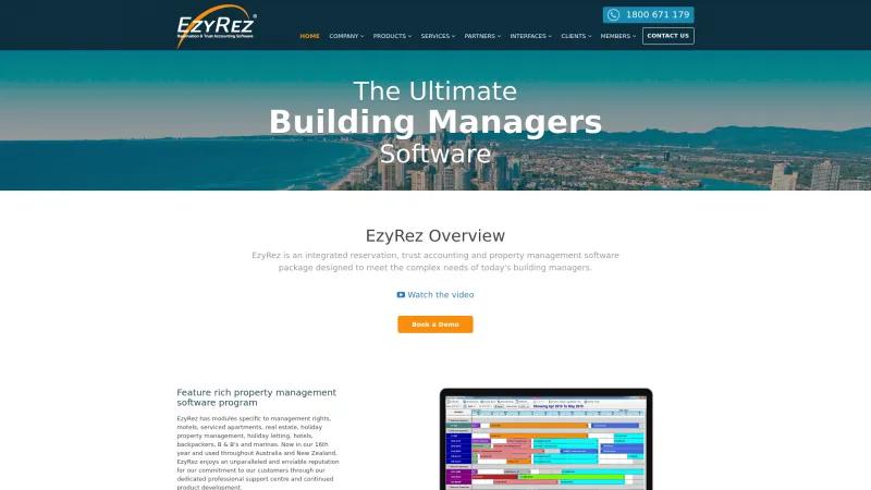 Homepage of EzyRez