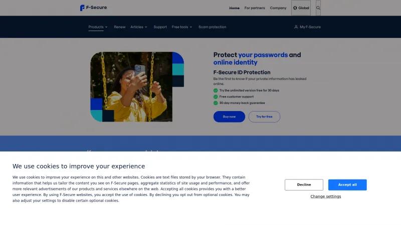 Homepage of F-Secure ID PROTECTION