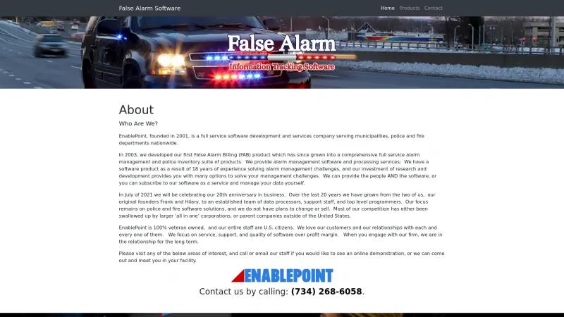 Homepage of False Alarm Billing and Tracking