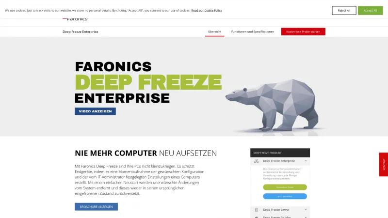 Homepage of Deep Freeze