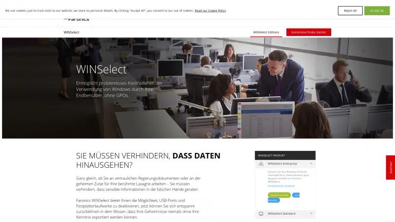 Homepage of Faronics WINSelect