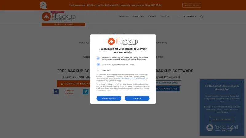 Homepage of FBackup