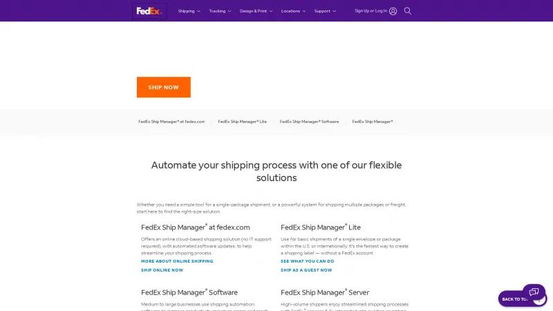 Homepage of FedEx Ship Manager