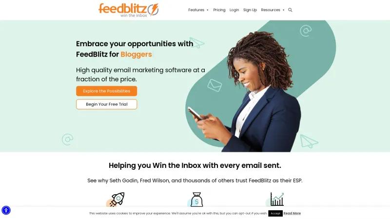 Homepage of FeedBlitz