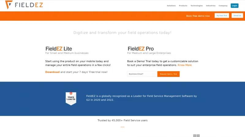 Homepage of FieldEZ