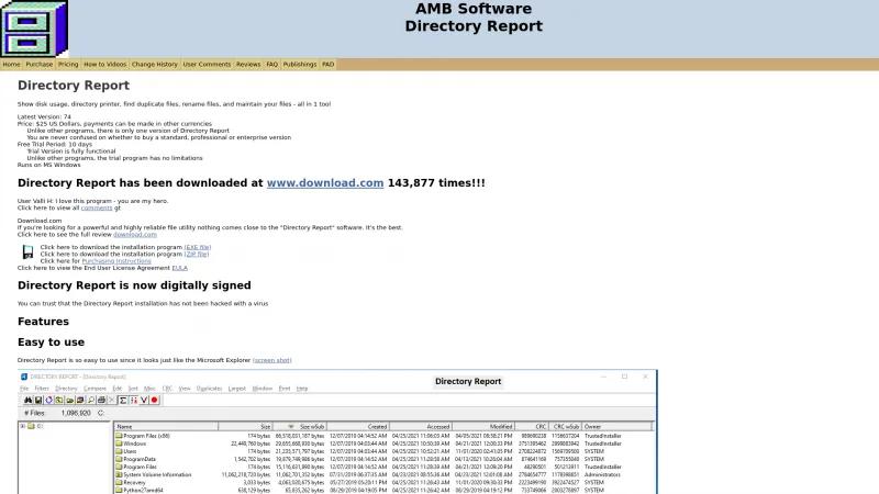 Homepage of Directory Report