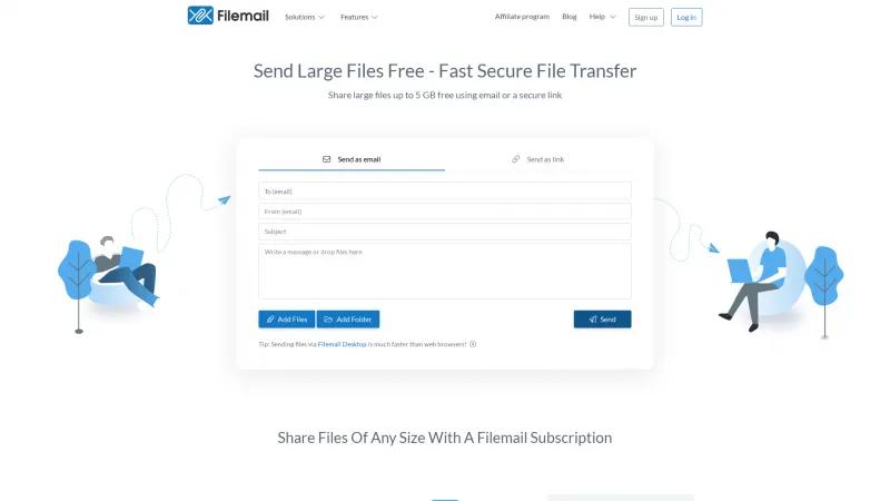 Homepage of Filemail