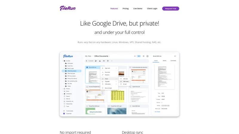 Homepage of FileRun