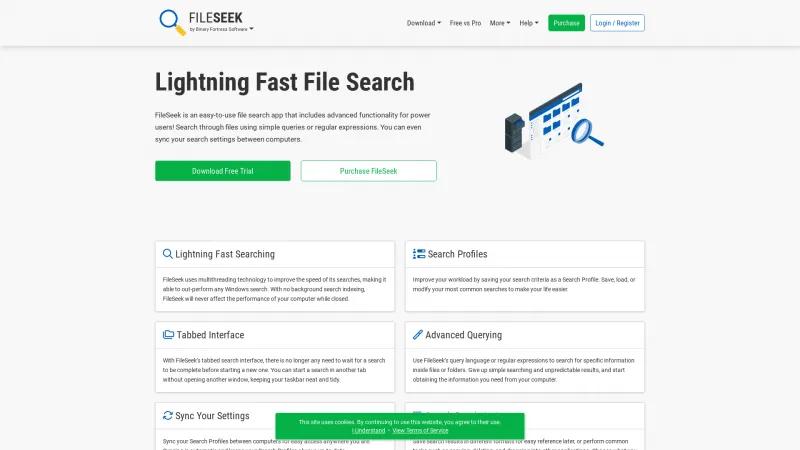 Homepage of FileSeek