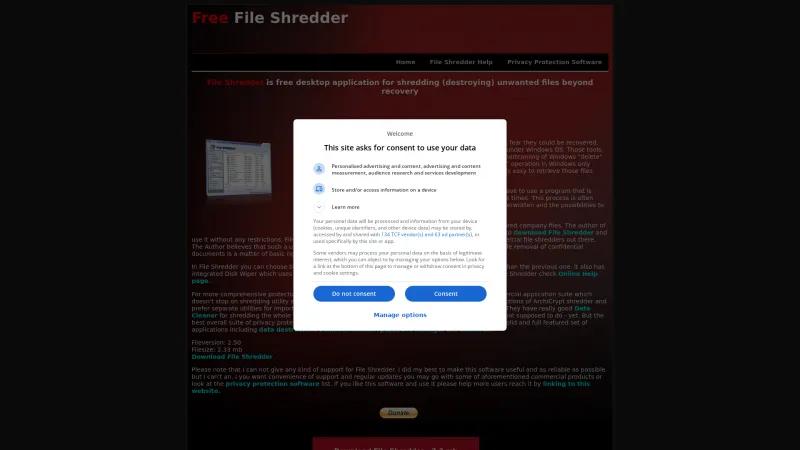 Homepage of File Shredder