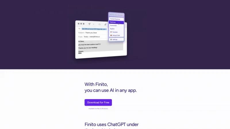 Homepage of Finito AI