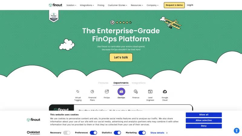 Streamline Cloud Spending with Finout's FinOps Cost Management and Optimization Tool Homepage of Finout