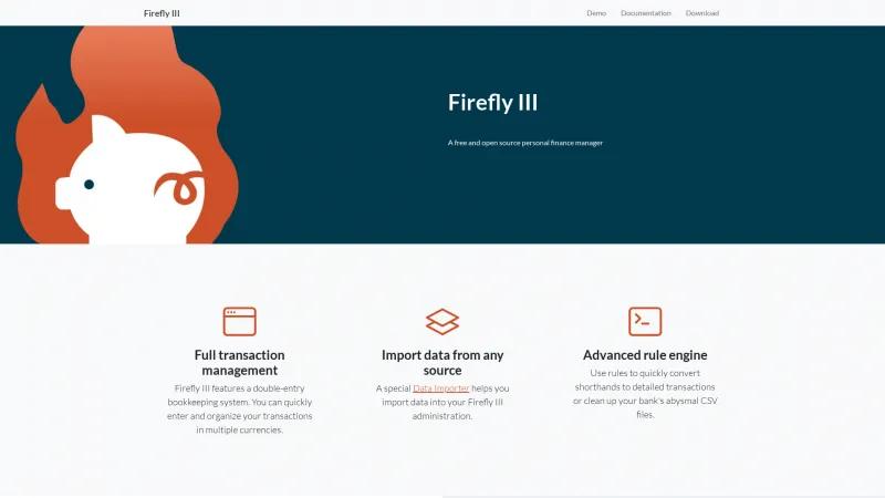 Homepage of Firefly III