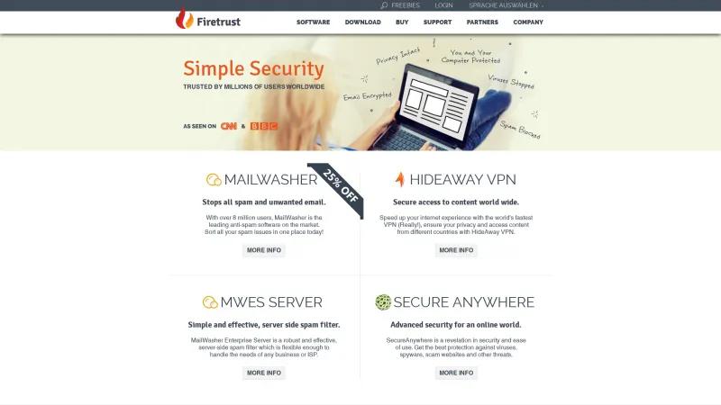 Homepage of MailWasher Pro