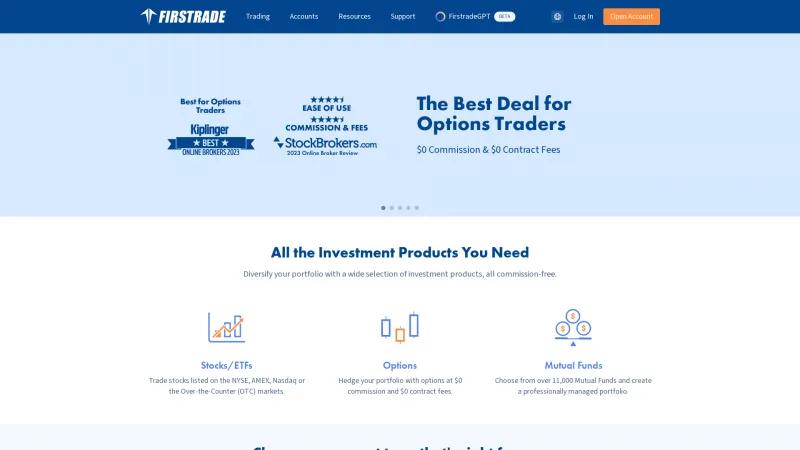 Homepage of Firstrade