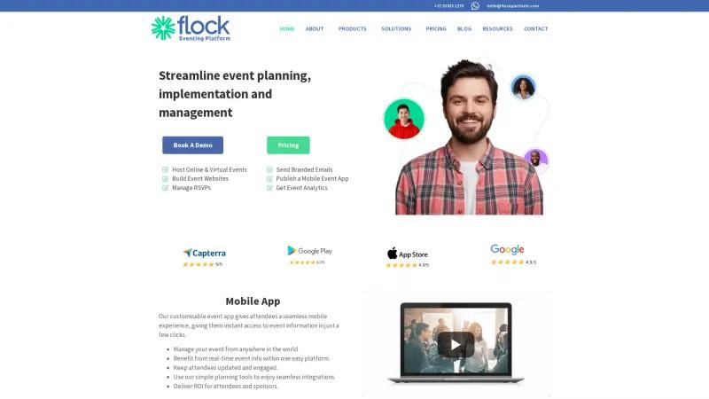 Homepage of Flock Eventing Platform