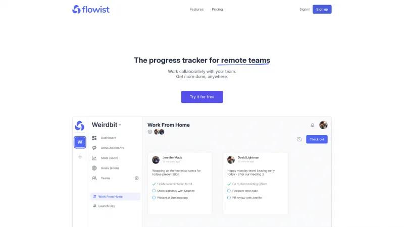 Homepage of Flowist