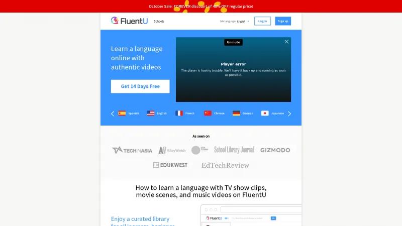 Homepage of FluentU