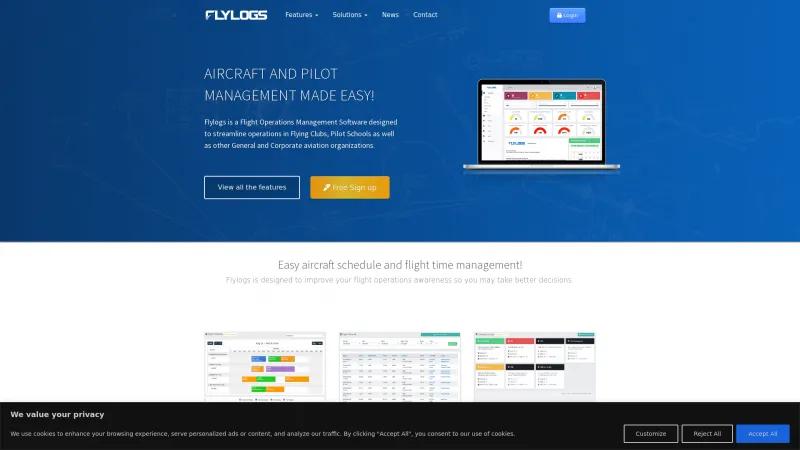 Homepage of Flylogs