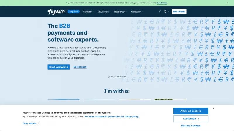 Homepage of Flywire