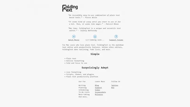 Homepage of FoldingText