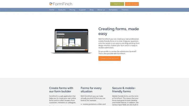 Homepage of FormFinch