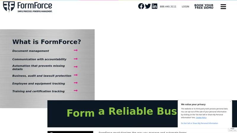 Homepage of FormForce