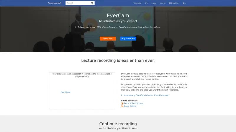 Homepage of EverCam