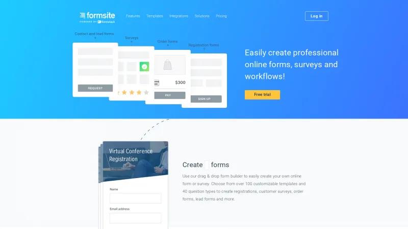 Homepage of Formsite