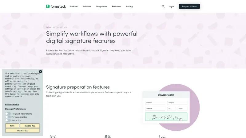 Homepage of Formstack Sign