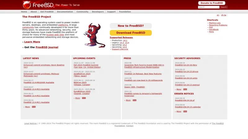 Homepage of FreeBSD