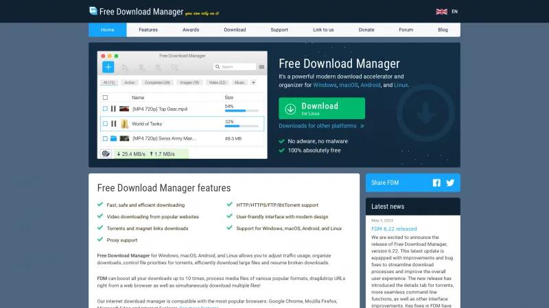 Homepage of Free Download Manager