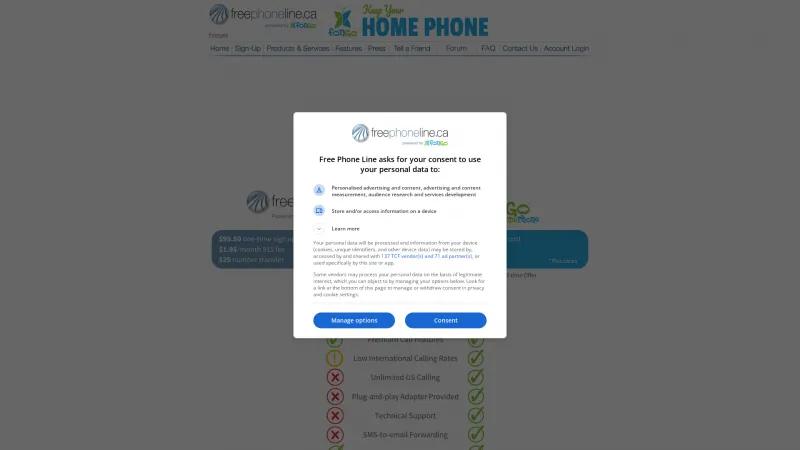 Homepage of FreePhoneLine.ca