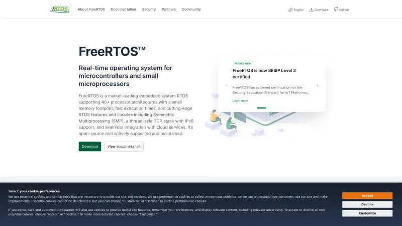 Homepage of FreeRTOS