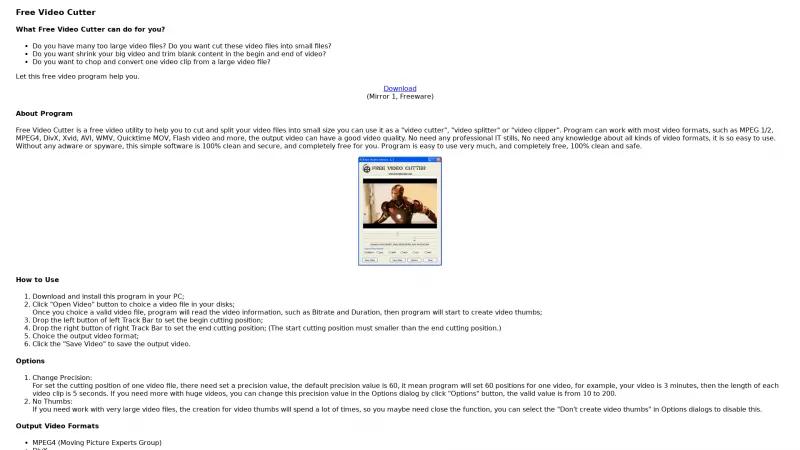Homepage of Free Video Cutter